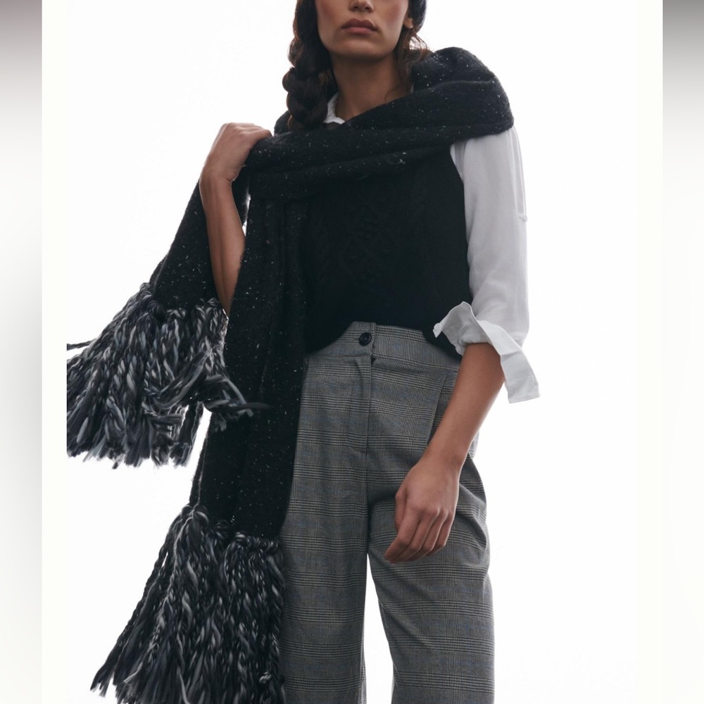 Anthropologie Fringe Tassel Scarf in Black NWOT